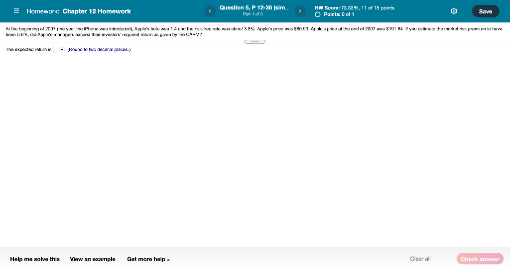  E Homework: Chapter 12 Homework Question 5, P 12-36 (sim. Part