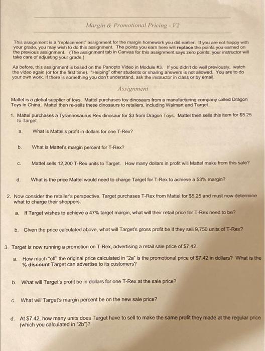  Margin & Promotional Pricing - V2 This assignment is a replacement