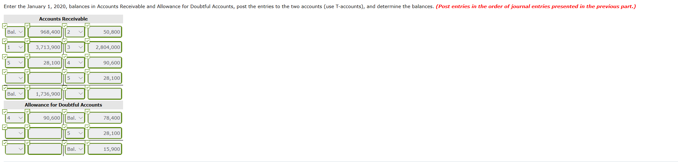 each of these five transactions. Assume that no cash discounts were taken