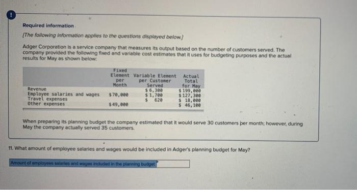 the company actually served 35 customers. Required: 1. What amount of revenue
