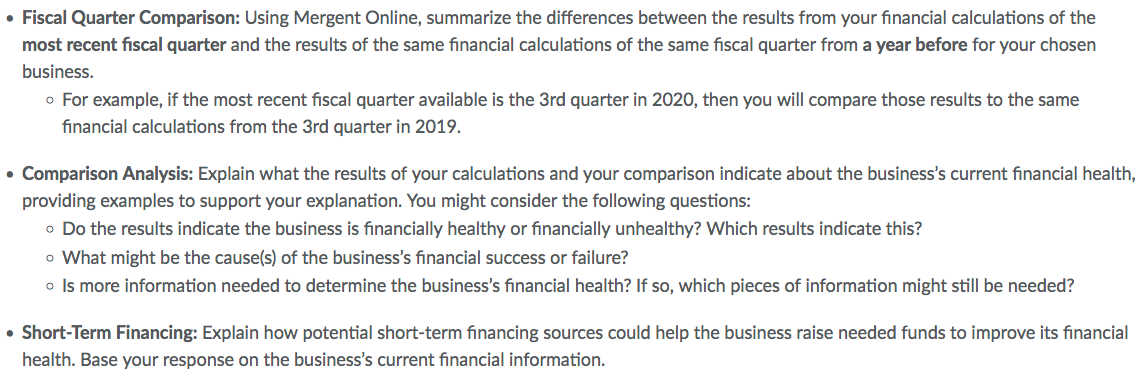 for your report in Project Two, you will need to calculate the