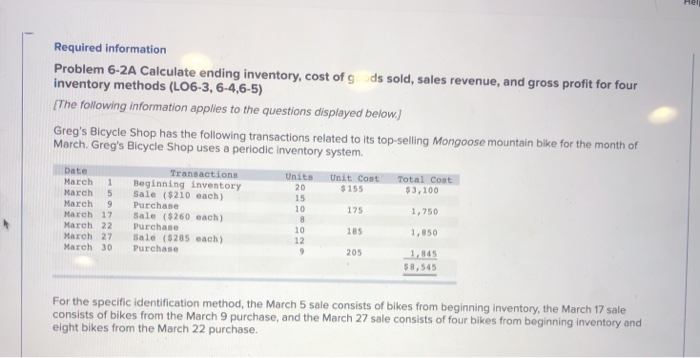  4) Using weighted average cost, calculate ending inventory and cost of