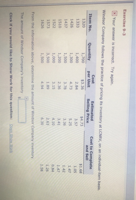  Exercise 9-3 x Your answer is incorrect. Try again. Windsor Company