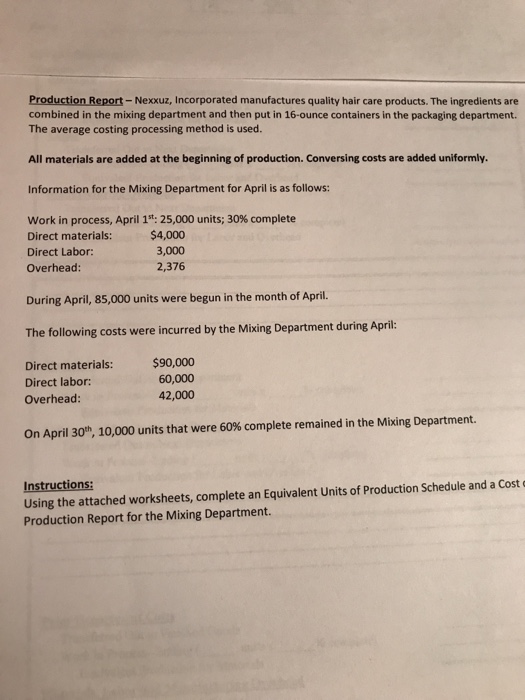  Can someone help me with the solution to this? Production Report-Nexxuz,