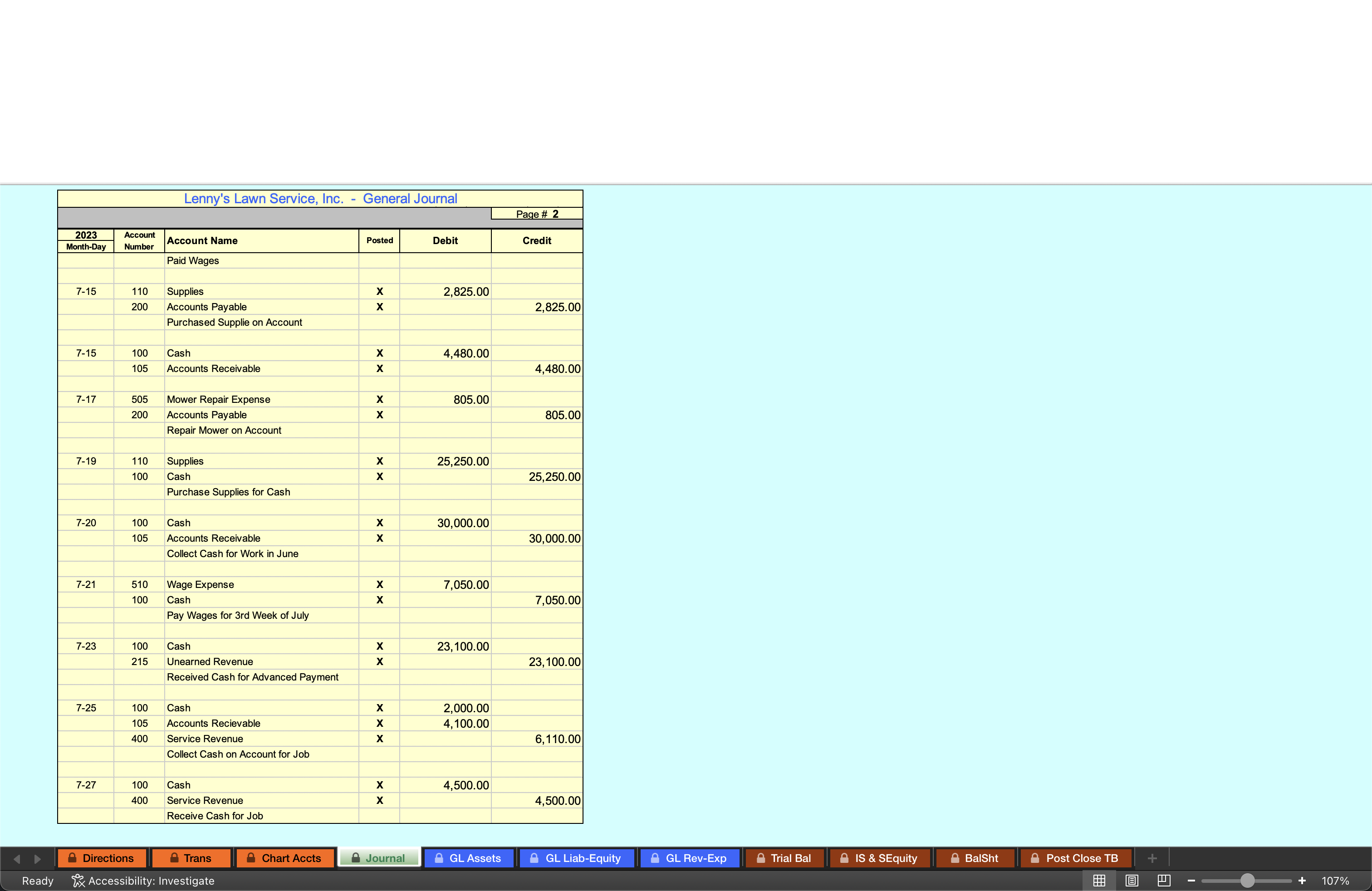 { 2 - 2 } & Cash \\ \hline 100 & Accounts