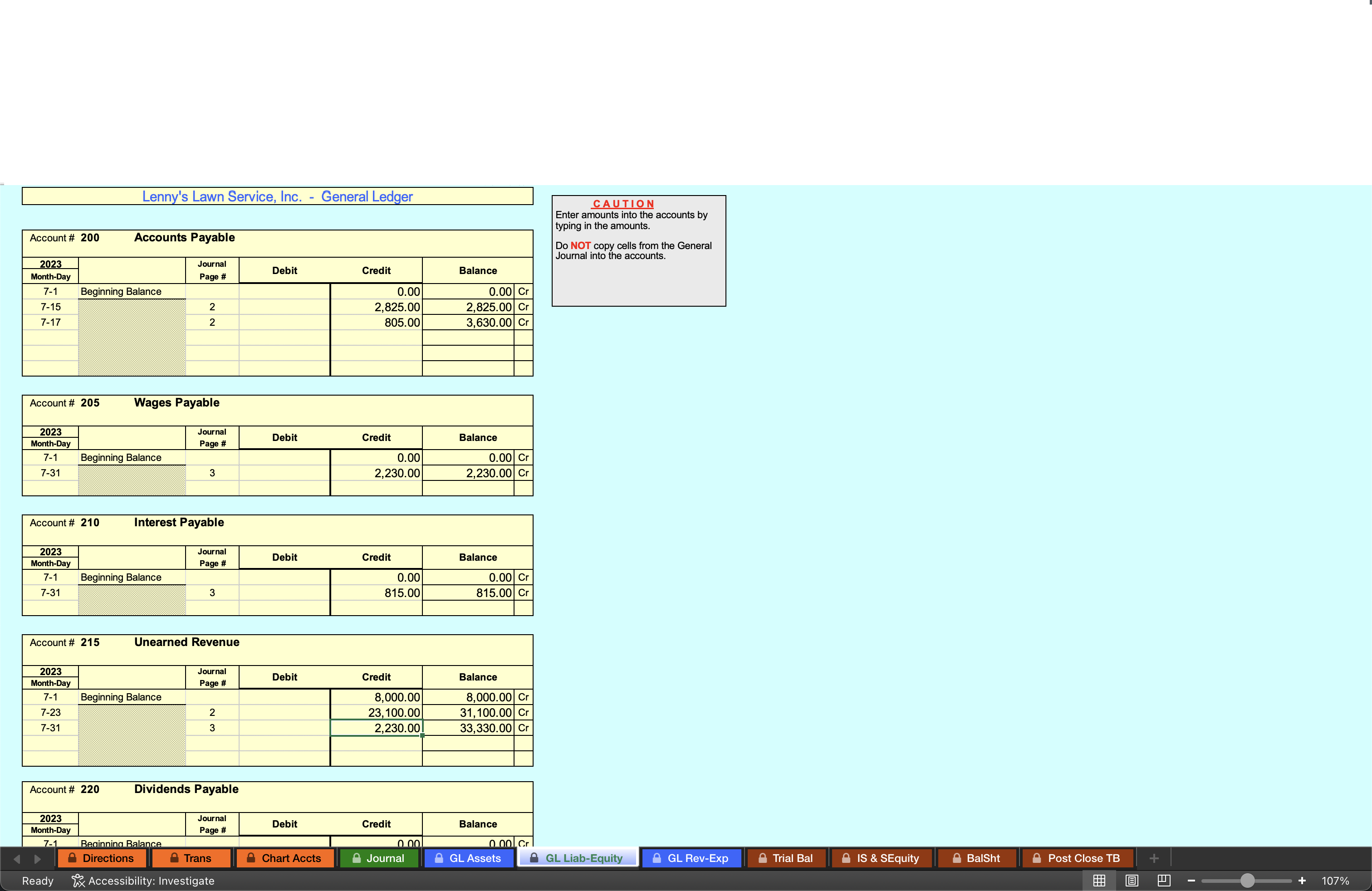 & Interest Payable \\ \hline 210 & Unearned Revenue \\ \hline 215