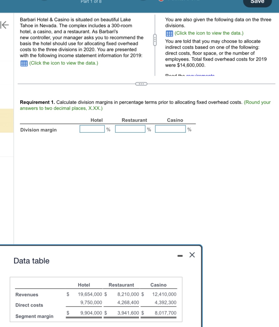 Answer and Label Each Part 1 through 8: Barbari Hotel \& Casino