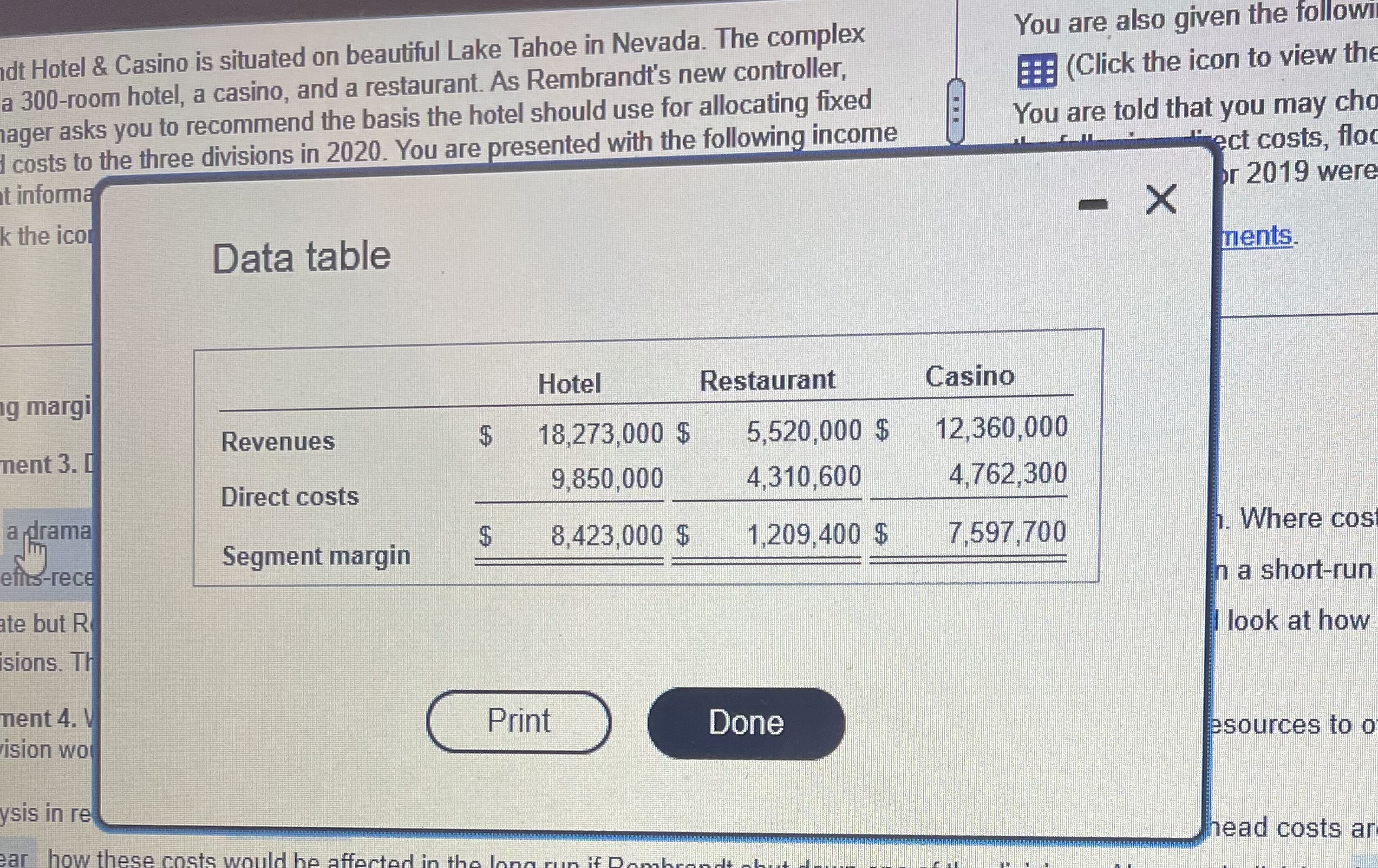 the three divisions. (Click the icon to view the data.) You are