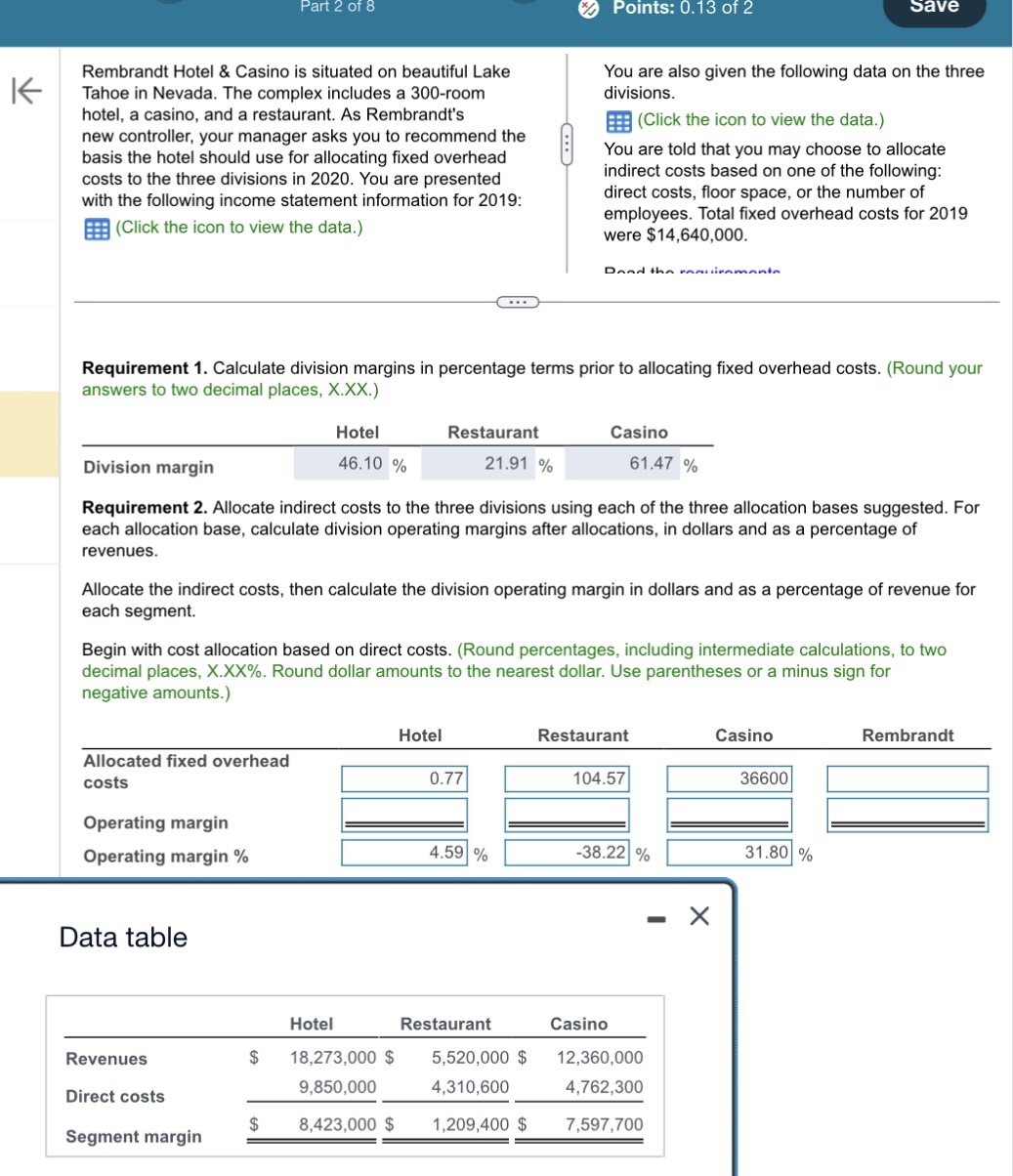 of the following: direct costs, floor space, or the number of employees.