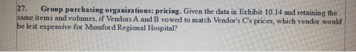  27. Group purchasing organizations: pricing. Given the data in Exhibit 10.14