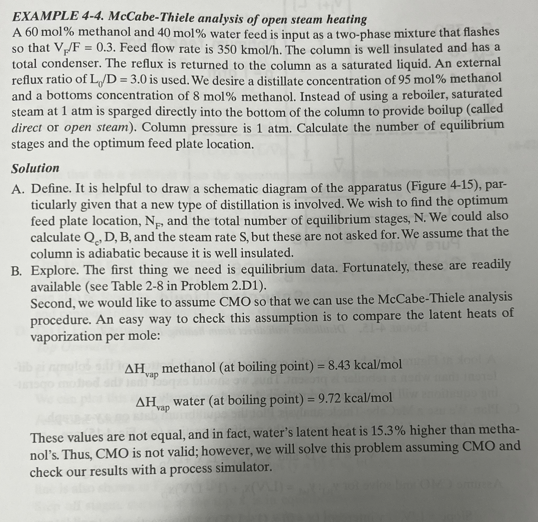  EXAMPLE 4-4. McCabe-Thiele analysis of open steam heating A 60mol% methanol