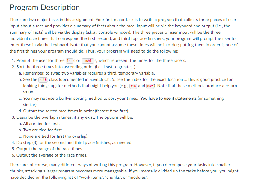 with three classes: Reportoriver RaceReport and Race. The main method of the