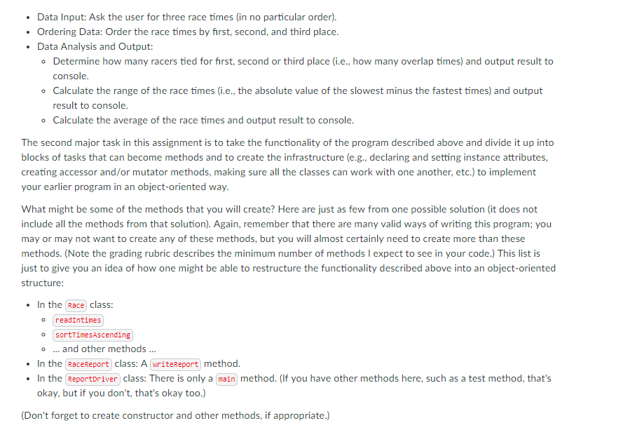 program will be in the class Reportoriver and will include a loop