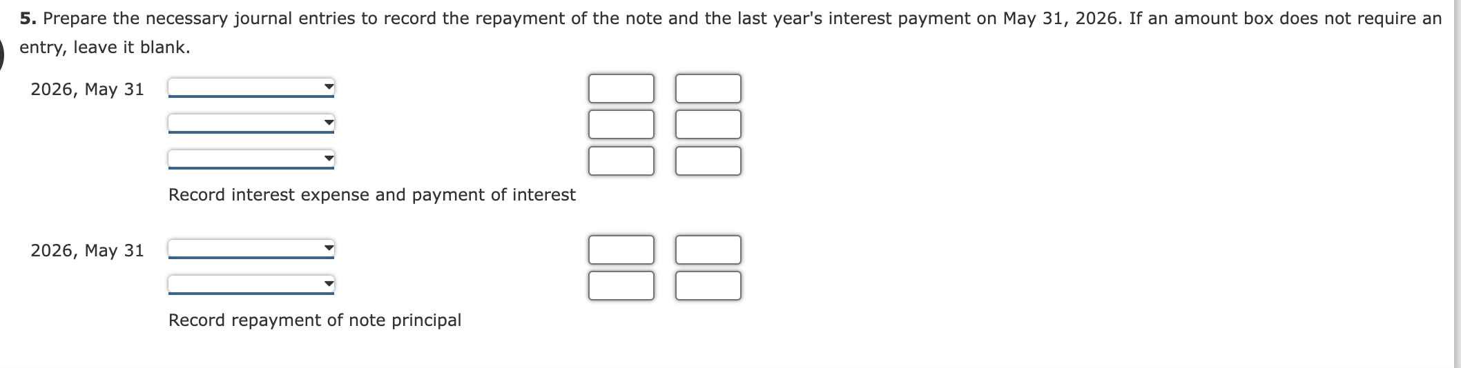 on a 3-year, 8.7% note. Interest is paid annually on May 31
