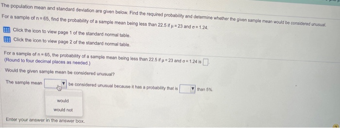 required probability and determine whether the given sample mean would be considered