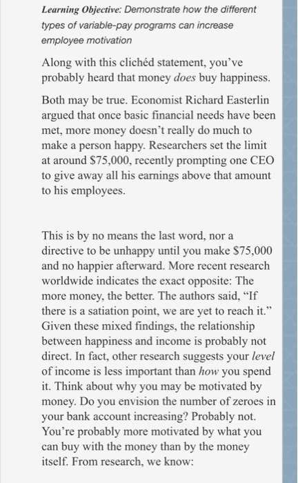  Learning Objective: Demonstrate how the different types of variable-pay programs can