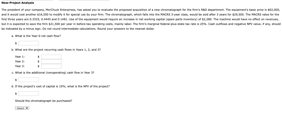  New-Project Analysis be indicated by a minus sign. Do not round