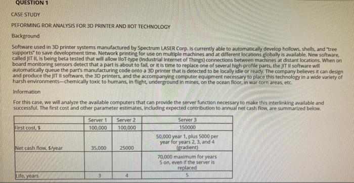  QUESTION 1 CASE STUDY PEFORMING ROR ANALYSIS FOR 3D PRINTER AND