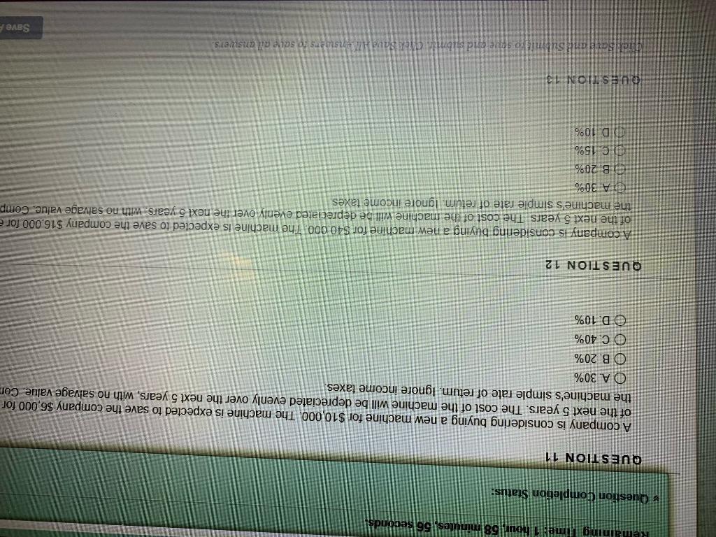alping Himer 1 hour 58 Question Completion Status: QUESTION 11 A