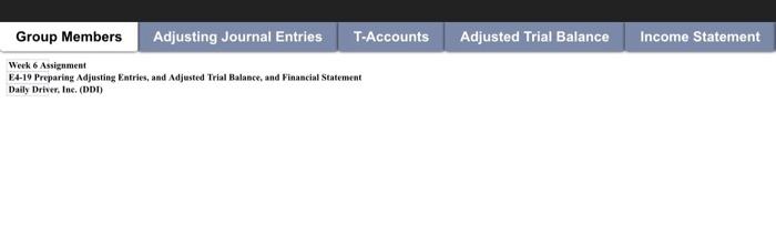  Week 6 Assignment E4-10 Preparing Adjusting Entries, and Adjusted Trial Balabce,