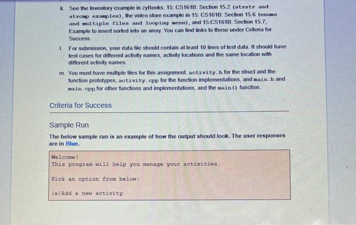 for a new activity. ii. Display information for all the activities in