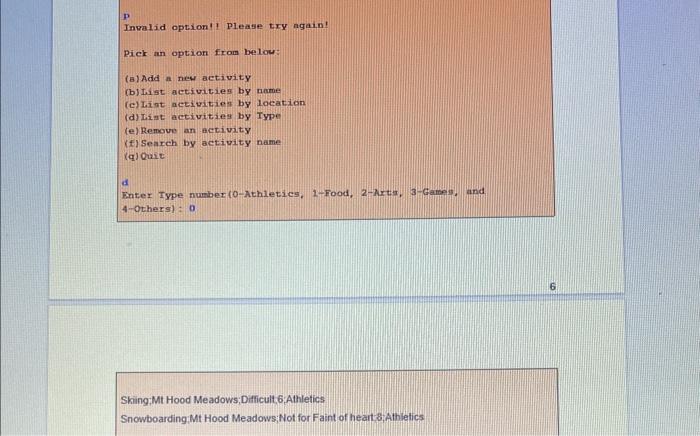 iii. Display information for all the activities in the database with the