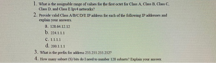 Need help with Networking 1. What is the assignable range of values