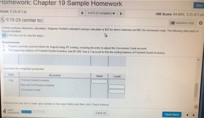 Data Table sion costs. The following data app Veritek produces electrom August