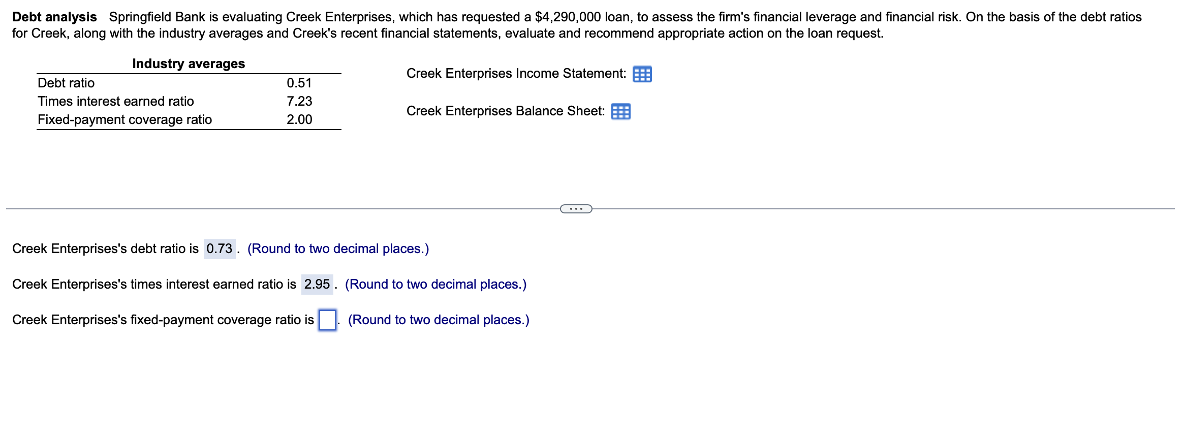 What is the fixed payment coverage ratio? Please help!!!!ww Debt analysis Springfield