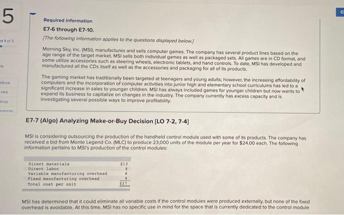  C 5 rt 1 of 3 Required information E7-6 through E7-10.