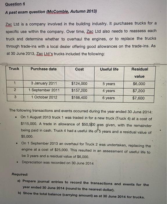 Use the form for complete answers! Question 4 A past exam question