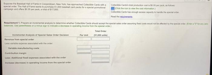 to determine whether Collectible Cards should accept the special sales order assuming