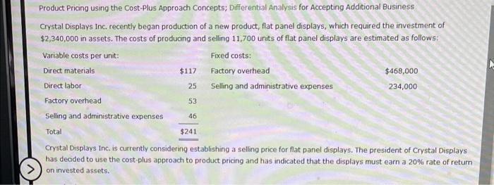 product pricing using the cost plus approach concept Product Pricing using the