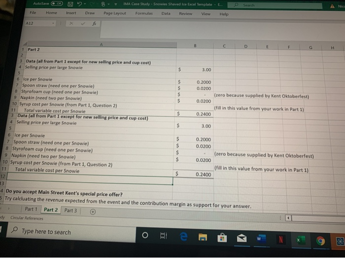  IMA Case Study Snowies Shaved Ice Excel Template AutoSave L Search
