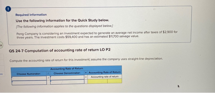  Required information Use the following information for the Quick Study below.