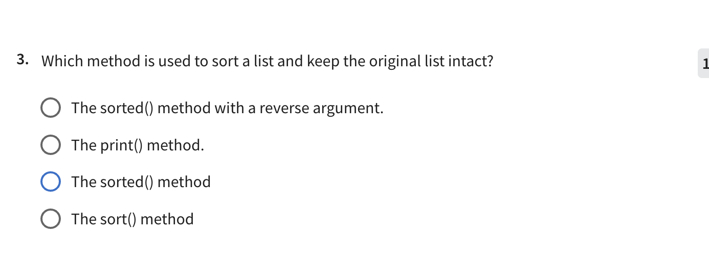  Which method is used to sort a list and keep the
