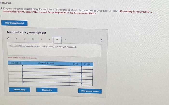 (g) should be recorded at December 31,2021 . (If no entry is