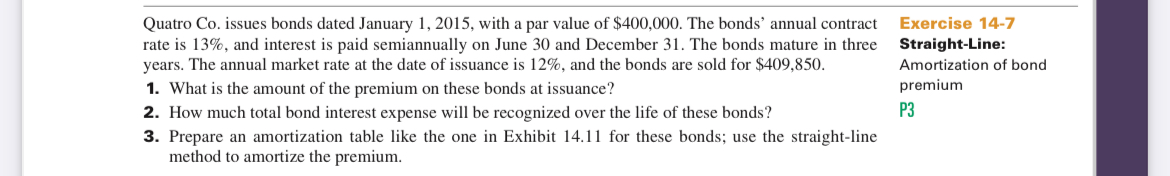  Quatro Co. issues bonds dated January 1,2015, with a par value