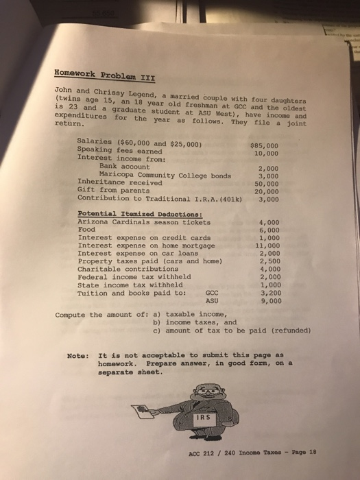 the year as follows. Salary income (from W-2) $87,000 Interest income from: