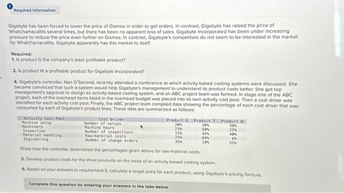 products for the computer industry. Gismos (product G ); annual sales, 8,000