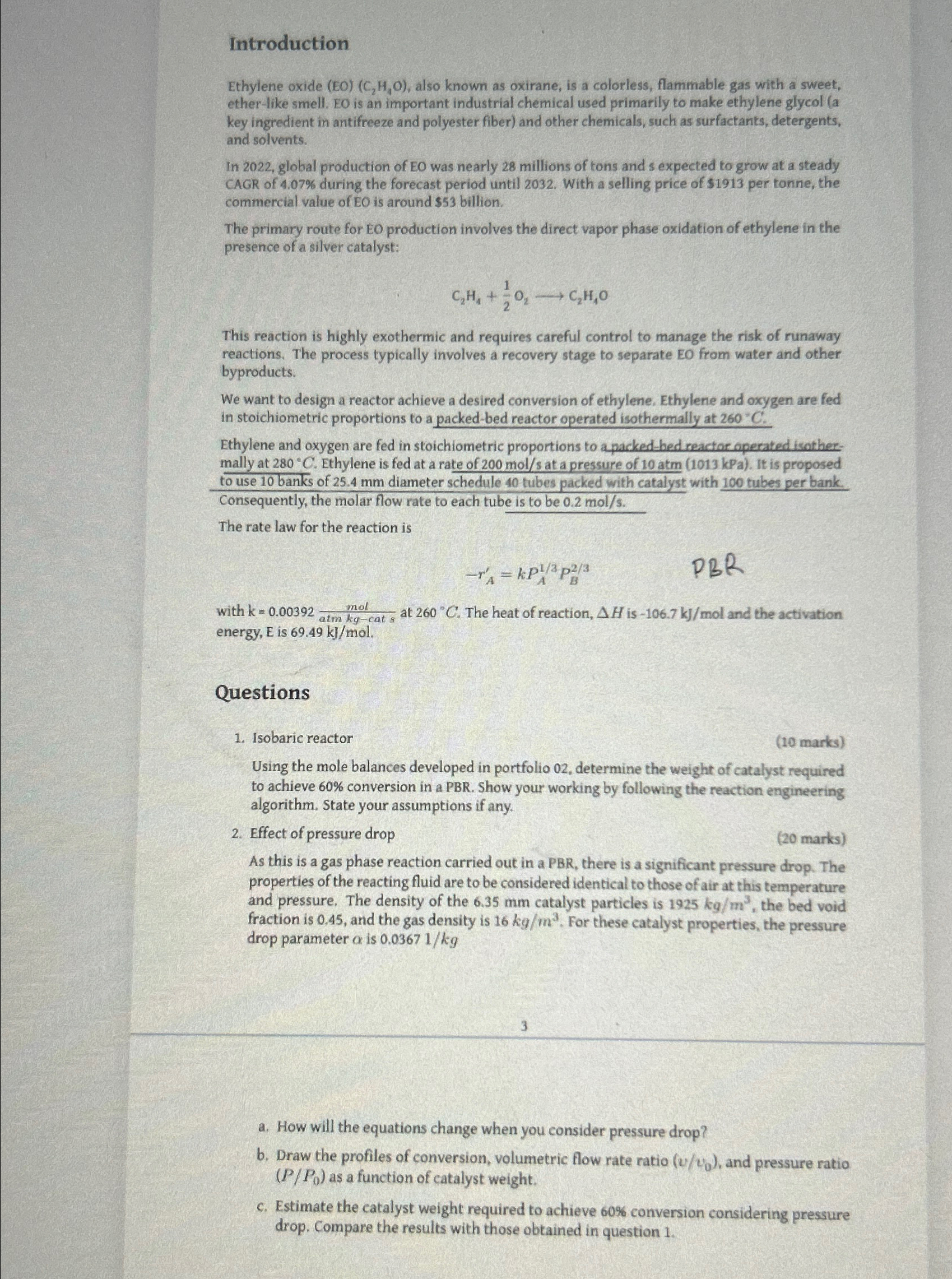  Introduction Ethylene oxide (EO)(C2H4O), also known as oxirane, is a colorless,