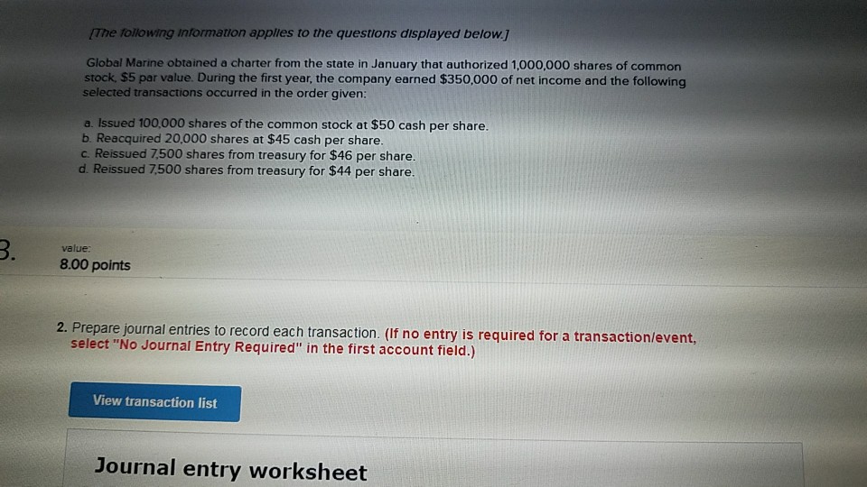  IThe tollowing information appliles to the questions displayed below] Global Marine