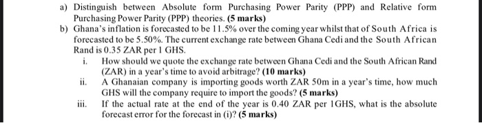  a) Distinguish between Absolute form Purchasing Power Parity (PPP) and Relative