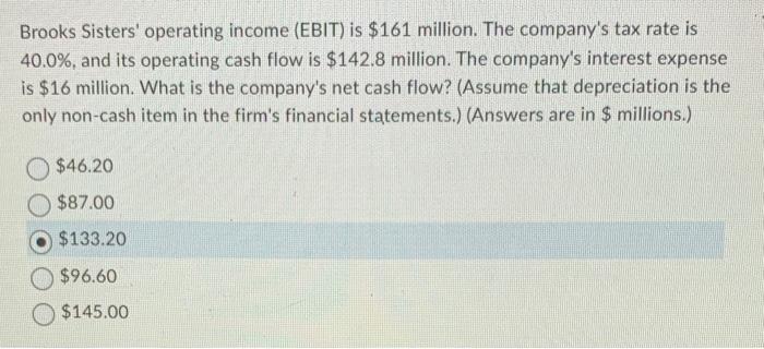 please help, is this correct? will upvote Brooks Sisters' operating income (EBIT)