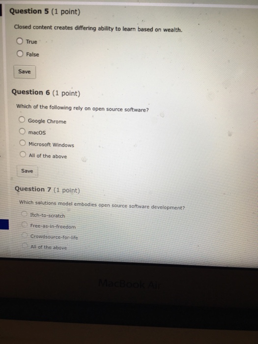  Question 5 (1 point) Closed content creates differing ability to learn