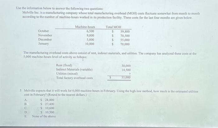  Use the information below to answer the following two questions: Melville