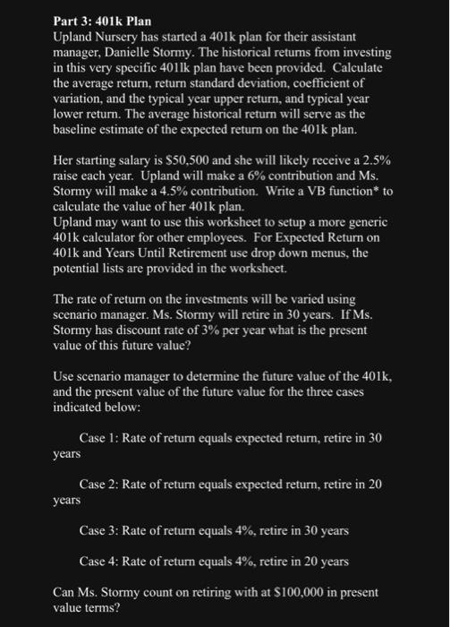 plan for their assistant manager, Danielle Stormy. The historical returns from investing