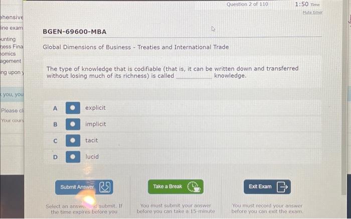  The type of knowledge that is codifiable (that is, it can
