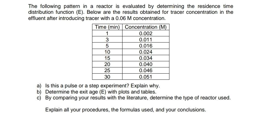  The following pattern in a reactor is evaluated by determining the