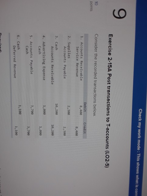 Check my work mode: This shows what is com 9 Exercise